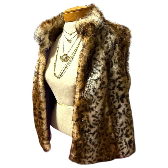Peter Nygard Multi Brown Faux Fur Leopard Print Vest Size Large - Picture 7 of 9